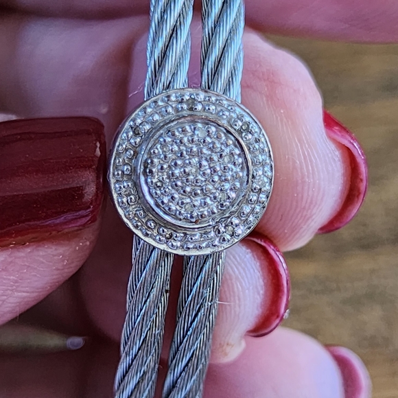 Sterling silver pave diamonds bracelet - Picture 2 of 4